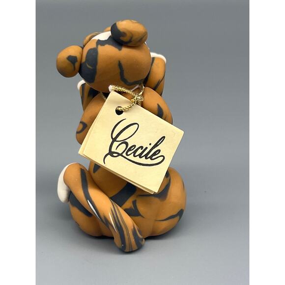 Vintage 1985 Cecile Baird Figurine Cat Kitten Hand Sculpted Signed Trinket - Picture 5 of 7